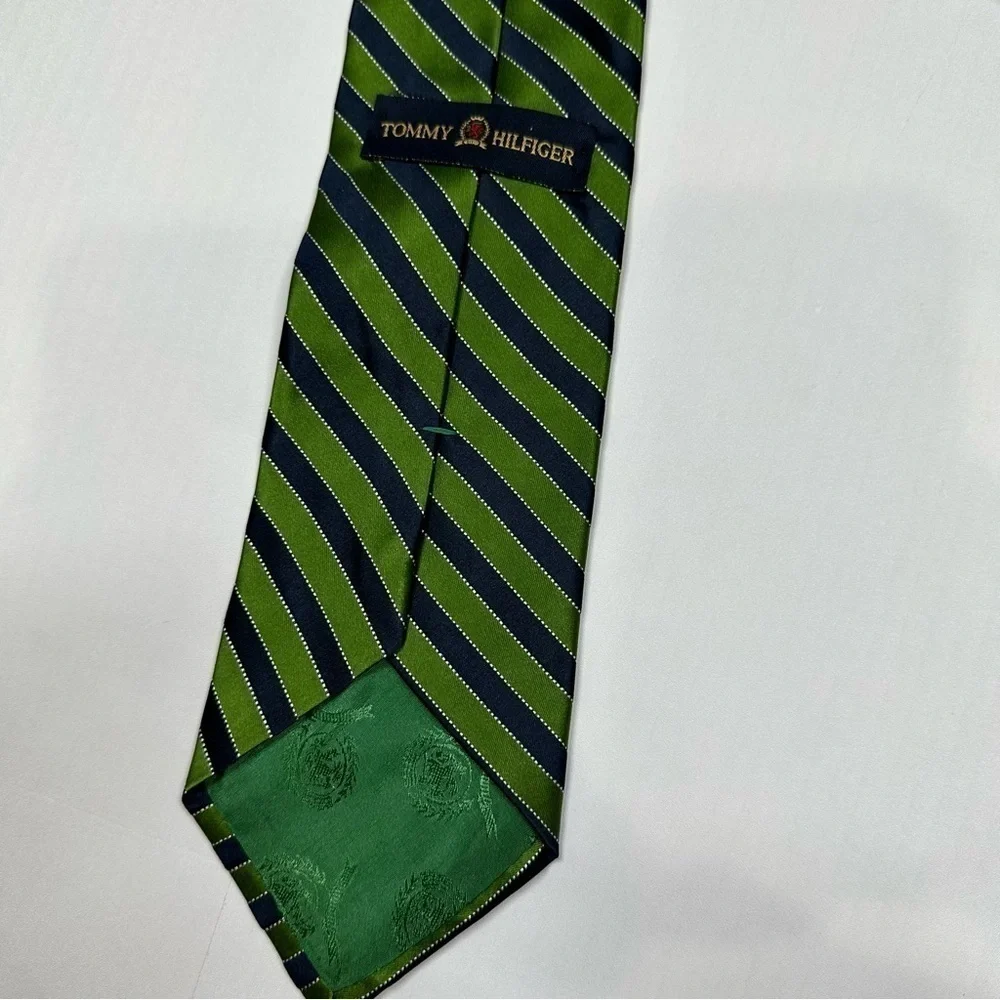 TOMMY HILFIGER Vintage Green and Blue Striped Tie